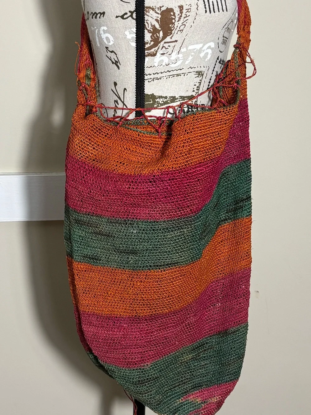 Handwoven Boho Market Tote Bag Striped Artisan Woven Shoulder Bag Oversized